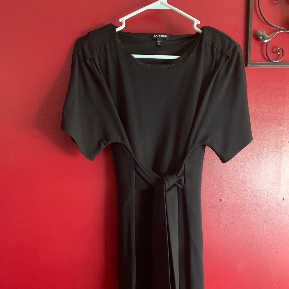 Black express mini dress with tie front detail